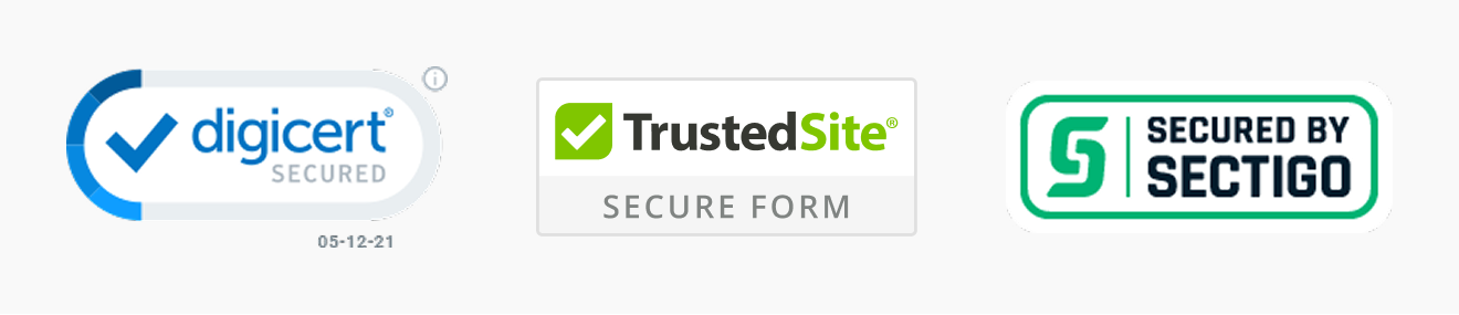 SSL seal examples including the DigiCert Smart Seal and the TrustedSite Data Protection trust badge